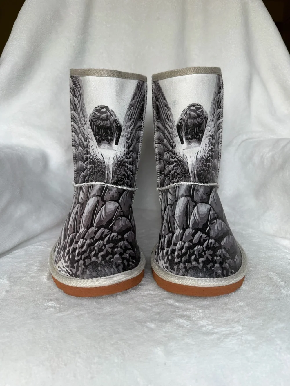 Women’s Winter Boots with Angel Wing Print Plush Fleece Lining Size 40